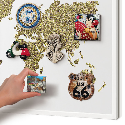 Wand-Magnettafel für Reisesouvenirs mit weißem Rahmen Weltkarte