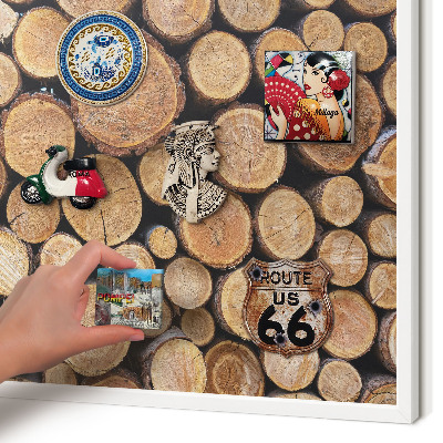 Wand-Magnettafel für Reisesouvenirs mit weißem Rahmen Holzkreise