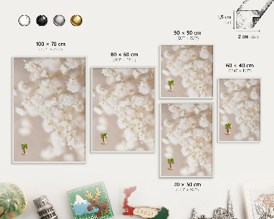 Wand-Magnettafel für Reisesouvenirs mit weißem Rahmen Beige Blüten