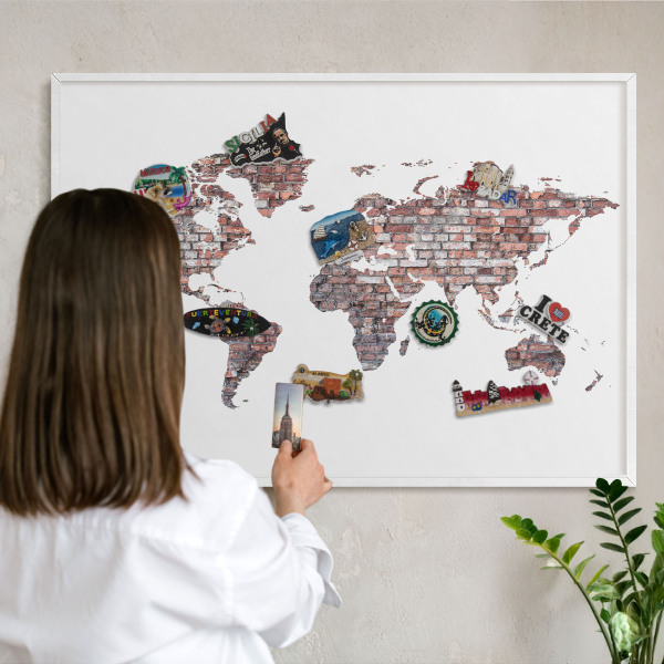 Magnettafel aus Metall für Souvenirs in weißem Rahmen Brick World