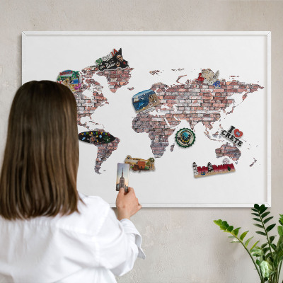 Magnettafel aus Metall für Souvenirs in weißem Rahmen Brick World
