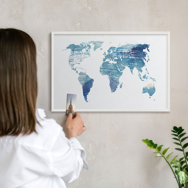Magnettafel aus Metall für Souvenirs in weißem Rahmen Aquarellkarte