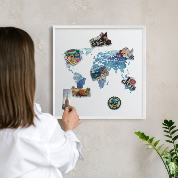 Magnettafel aus Metall für Souvenirs in weißem Rahmen Aquarellkarte