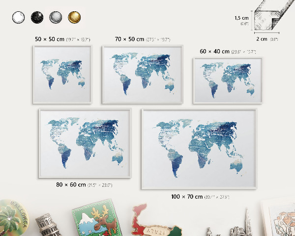 Magnettafel aus Metall für Souvenirs in weißem Rahmen Aquarellkarte