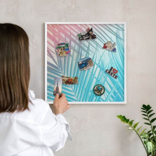 Wand-Magnettafel für Reisesouvenirs mit weißem Rahmen Tropische Eleganz