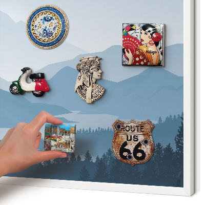 Magnettafel aus Metall für Souvenirs in weißem Rahmen Harmonie der Berge