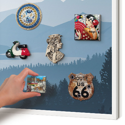 Magnettafel aus Metall für Souvenirs in weißem Rahmen Harmonie der Berge