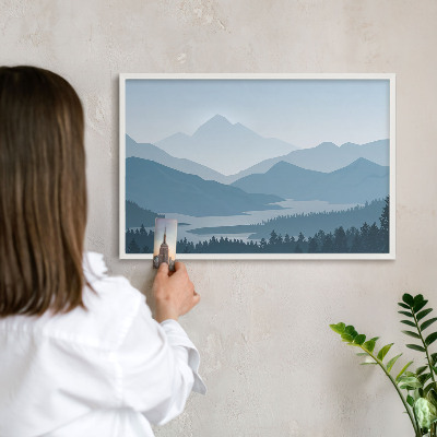 Magnettafel aus Metall für Souvenirs in weißem Rahmen Harmonie der Berge