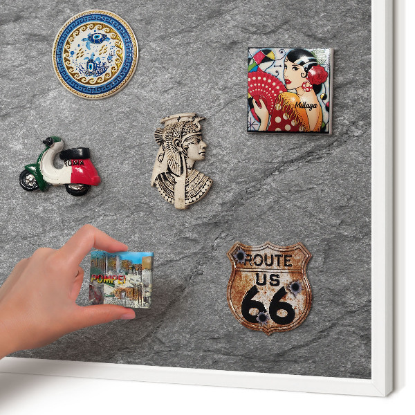 Magnettafel aus Metall für Souvenirs in weißem Rahmen Grauer Stein