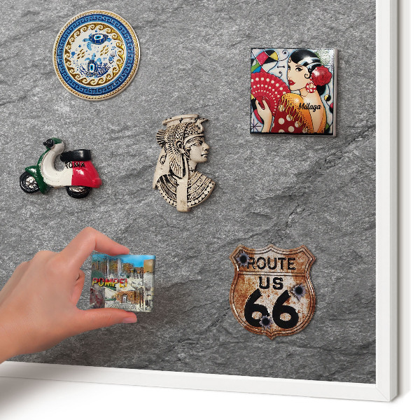 Magnettafel aus Metall für Souvenirs in weißem Rahmen Grauer Stein