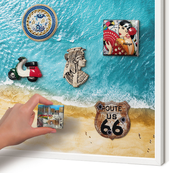 Magnettafel aus Metall für Souvenirs in weißem Rahmen Meer und Strand