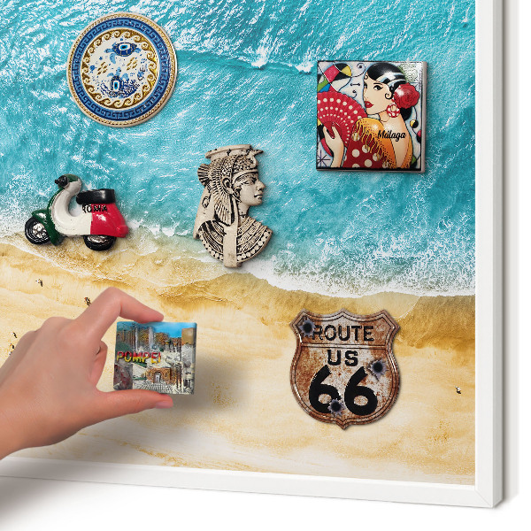 Magnettafel aus Metall für Souvenirs in weißem Rahmen Meer und Strand