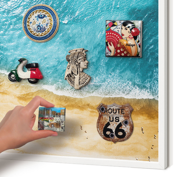 Magnettafel aus Metall für Souvenirs in weißem Rahmen Meer und Strand