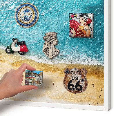 Magnettafel aus Metall für Souvenirs in weißem Rahmen Meer und Strand