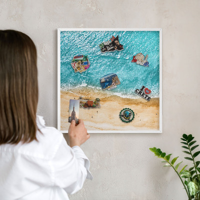Magnettafel aus Metall für Souvenirs in weißem Rahmen Meer und Strand