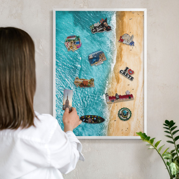 Magnettafel aus Metall für Souvenirs in weißem Rahmen Meer und Strand
