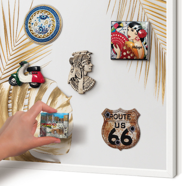 Wand-Magnettafel für Reisesouvenirs mit weißem Rahmen Elegante Blätter