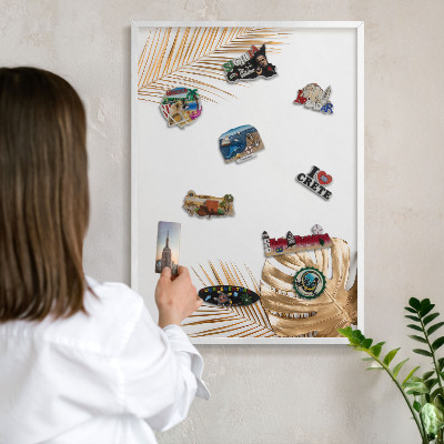 Wand-Magnettafel für Reisesouvenirs mit weißem Rahmen Elegante Blätter