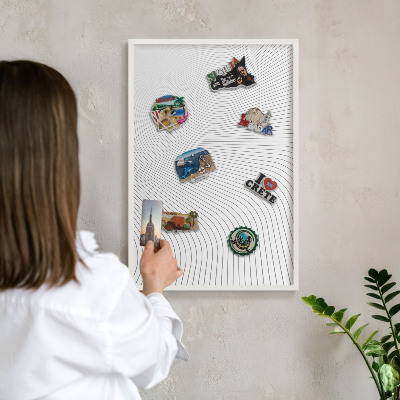 Wand-Magnettafel für Reisesouvenirs mit weißem Rahmen Linienwellen