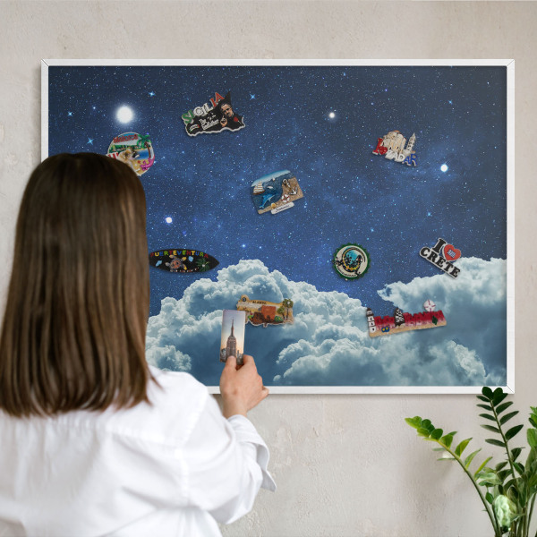 Magnettafel aus Metall für Souvenirs in weißem Rahmen Kosmische Nacht