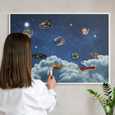 Magnettafel aus Metall für Souvenirs in weißem Rahmen Kosmische Nacht