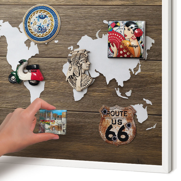 Magnettafel aus Metall für Souvenirs in weißem Rahmen Holzkarte