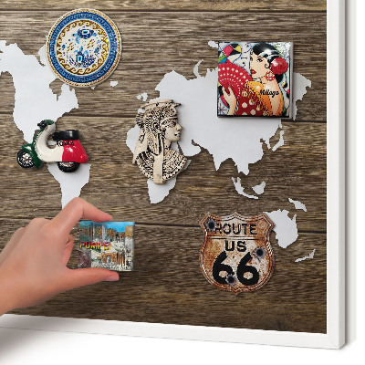 Magnettafel aus Metall für Souvenirs in weißem Rahmen Holzkarte