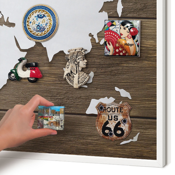 Magnettafel aus Metall für Souvenirs in weißem Rahmen Holzkarte