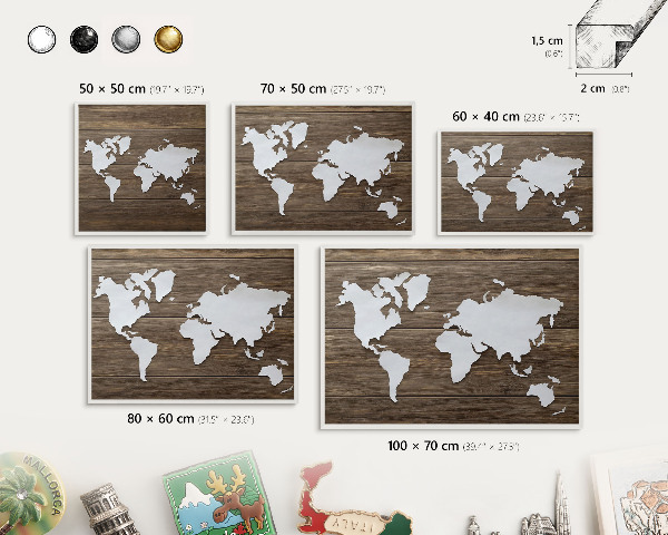Magnettafel aus Metall für Souvenirs in weißem Rahmen Holzkarte