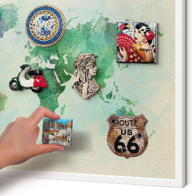 Wand-Magnettafel für Reisesouvenirs mit weißem Rahmen Weltkarte