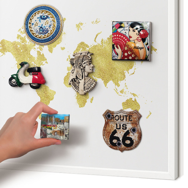 Wand-Magnettafel für Reisesouvenirs mit weißem Rahmen Weltkarte