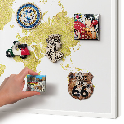 Wand-Magnettafel für Reisesouvenirs mit weißem Rahmen Weltkarte