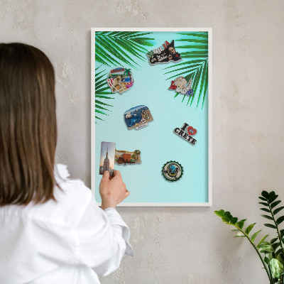Wand-Magnettafel für Reisesouvenirs mit weißem Rahmen Grüne Blätter