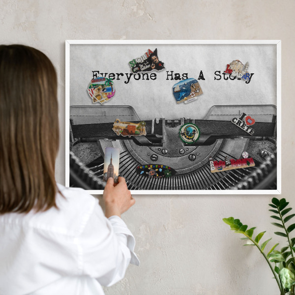 Wand-Magnettafel für Reisesouvenirs mit weißem Rahmen Vintage-Maschine