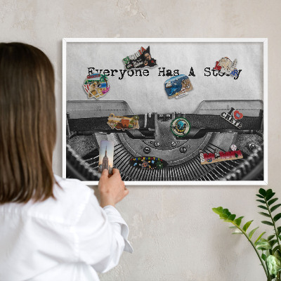 Wand-Magnettafel für Reisesouvenirs mit weißem Rahmen Vintage-Maschine