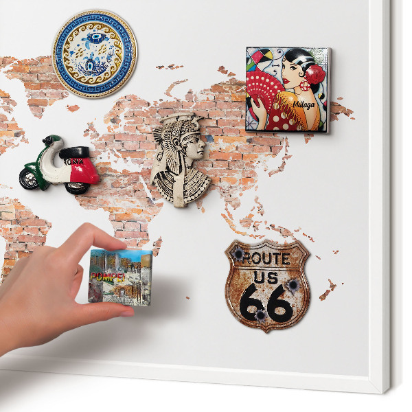 Wand-Magnettafel für Reisesouvenirs mit weißem Rahmen Brick-Karte