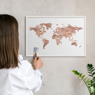 Wand-Magnettafel für Reisesouvenirs mit weißem Rahmen Brick-Karte