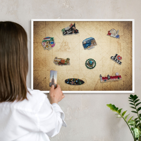 Magnettafel aus Metall für Souvenirs in weißem Rahmen Antike Karte