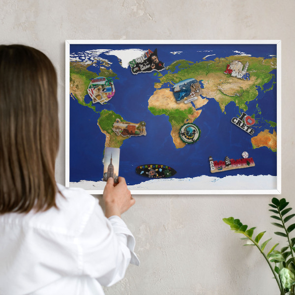 Wand-Magnettafel für Reisesouvenirs mit weißem Rahmen Kartierung der Welt