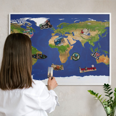 Wand-Magnettafel für Reisesouvenirs mit weißem Rahmen Kartierung der Welt