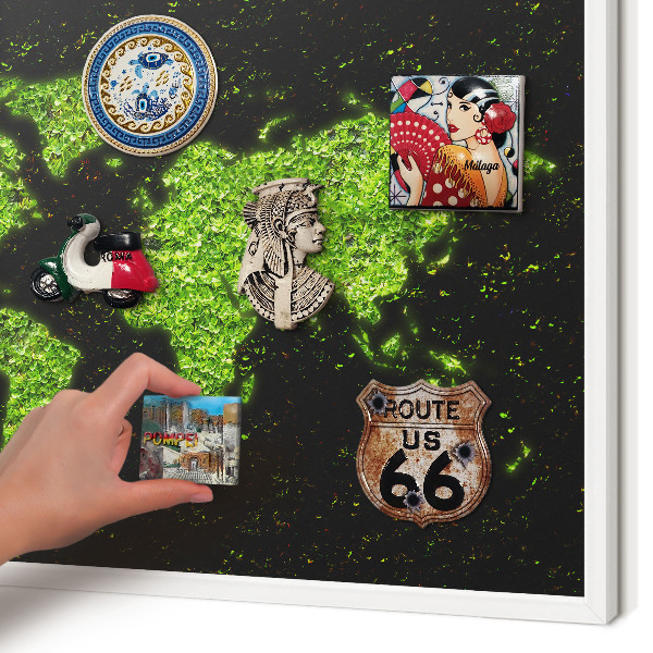 Magnettafel aus Metall für Souvenirs in weißem Rahmen Grüne Karte