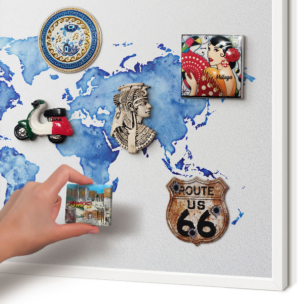 Magnettafel aus Metall für Souvenirs in weißem Rahmen Aquarellkarte