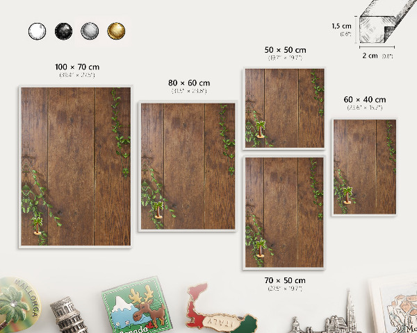 Wand-Magnettafel für Reisesouvenirs mit weißem Rahmen Holznatur