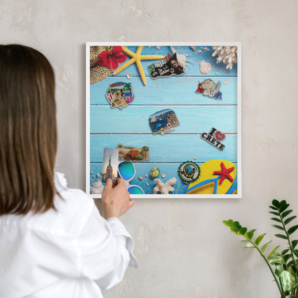 Wand-Magnettafel für Reisesouvenirs mit weißem Rahmen Urlaubsstrand