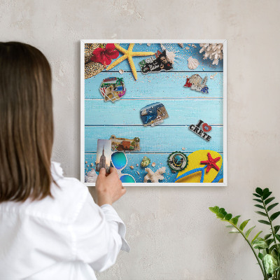 Wand-Magnettafel für Reisesouvenirs mit weißem Rahmen Urlaubsstrand