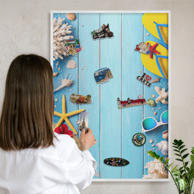 Wand-Magnettafel für Reisesouvenirs mit weißem Rahmen Urlaubsstrand