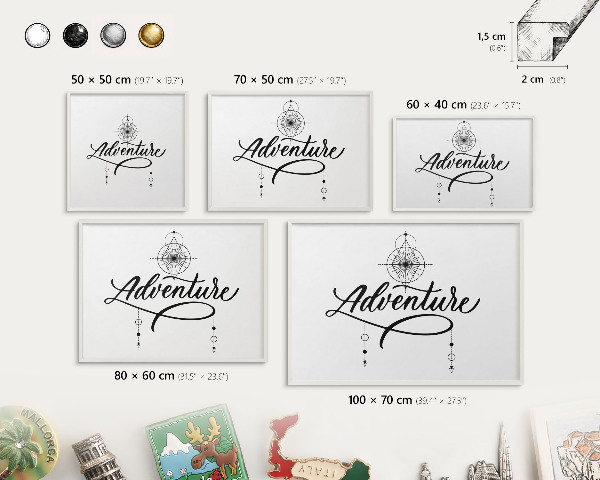 Magnettafel aus Metall für Souvenirs in weißem Rahmen Typografisches Abenteuer