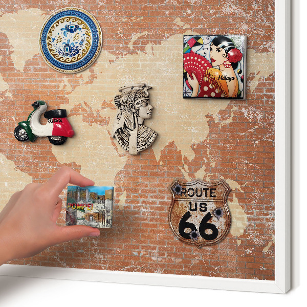 Wand-Magnettafel für Reisesouvenirs mit weißem Rahmen Brick-Karte