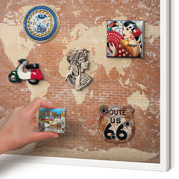 Wand-Magnettafel für Reisesouvenirs mit weißem Rahmen Brick-Karte