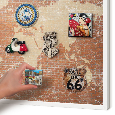 Wand-Magnettafel für Reisesouvenirs mit weißem Rahmen Brick-Karte